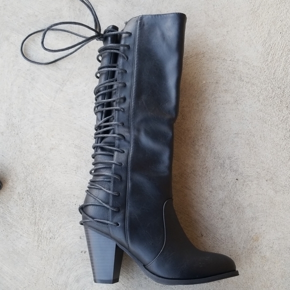 Black Faux Leather Boots - Picture 1 of 8